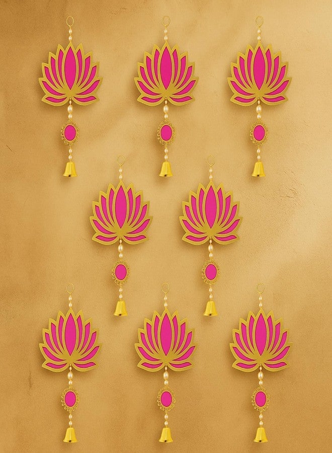 ARLICORPING Wooden Lotus Wall Hanging for Festive Decoration - Diwali, Ganpati, Pooja Room, Mandir, Living Room, Door, Hall, Entrance, Spiritual Decor (Lotus + Bell-Pink, Pack of 12) - Image 4